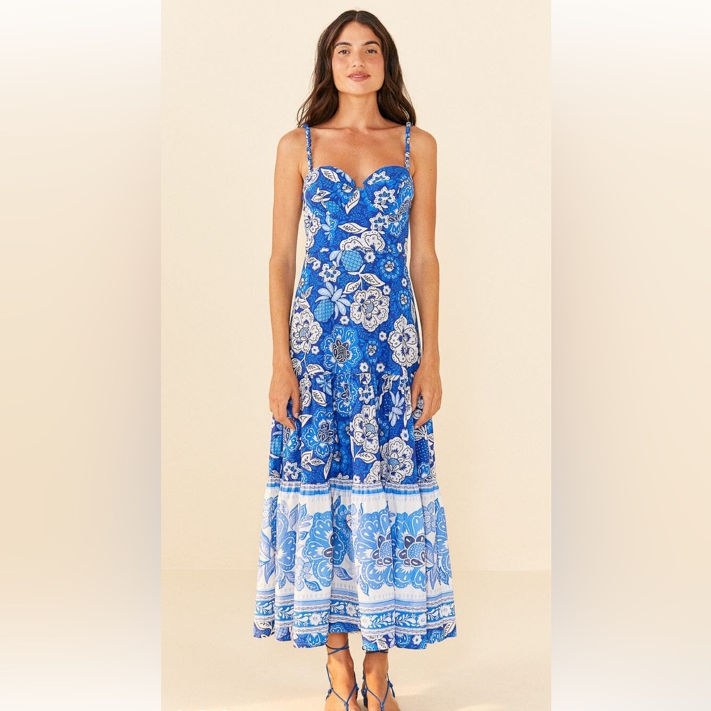 Blue Full Of Flowers Organic Cotton Midi Dress